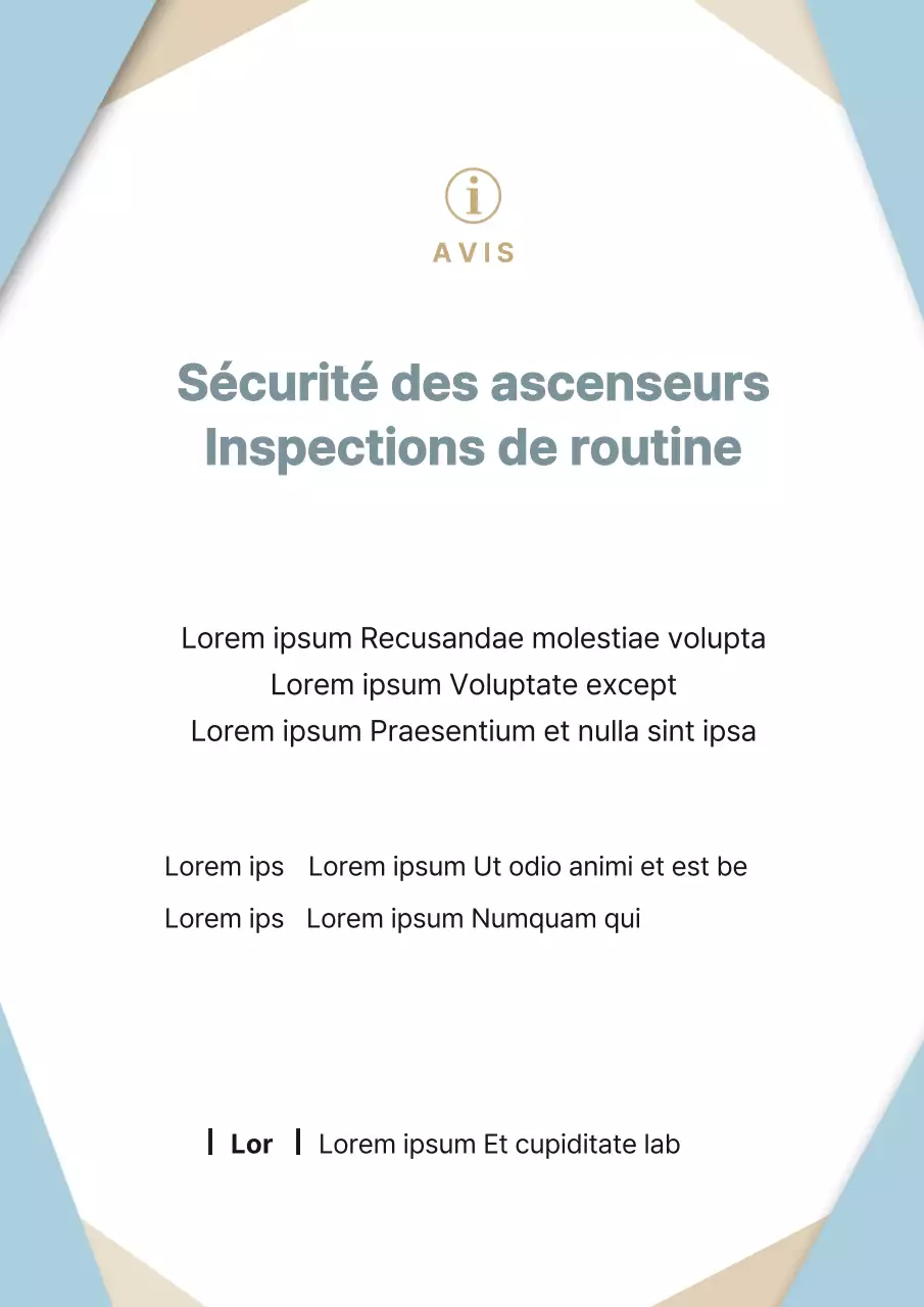 Avis de maintenance d'ascenseur moderne en bleu clair et beige