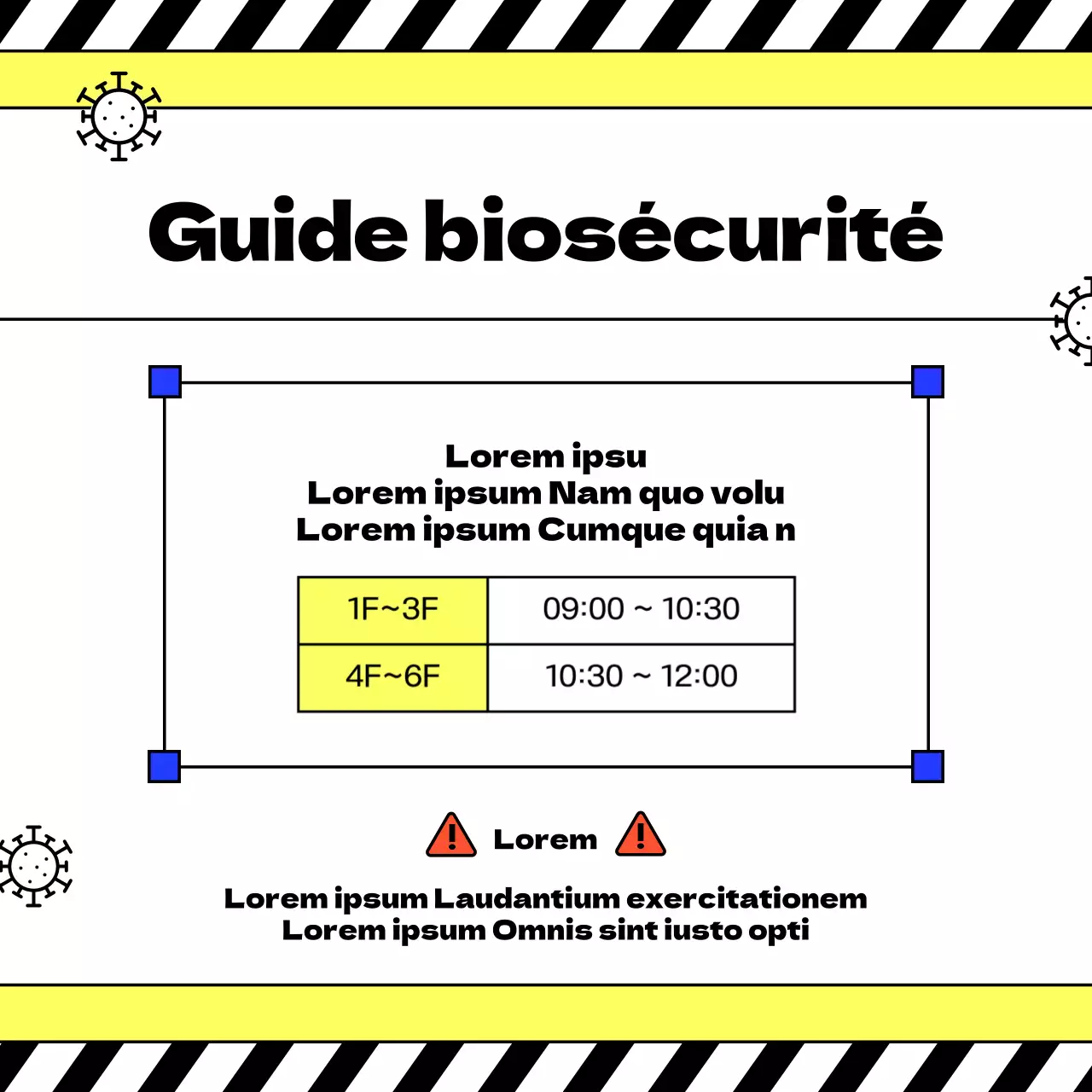 Annonces de quarantaine simples, jaunes et noires