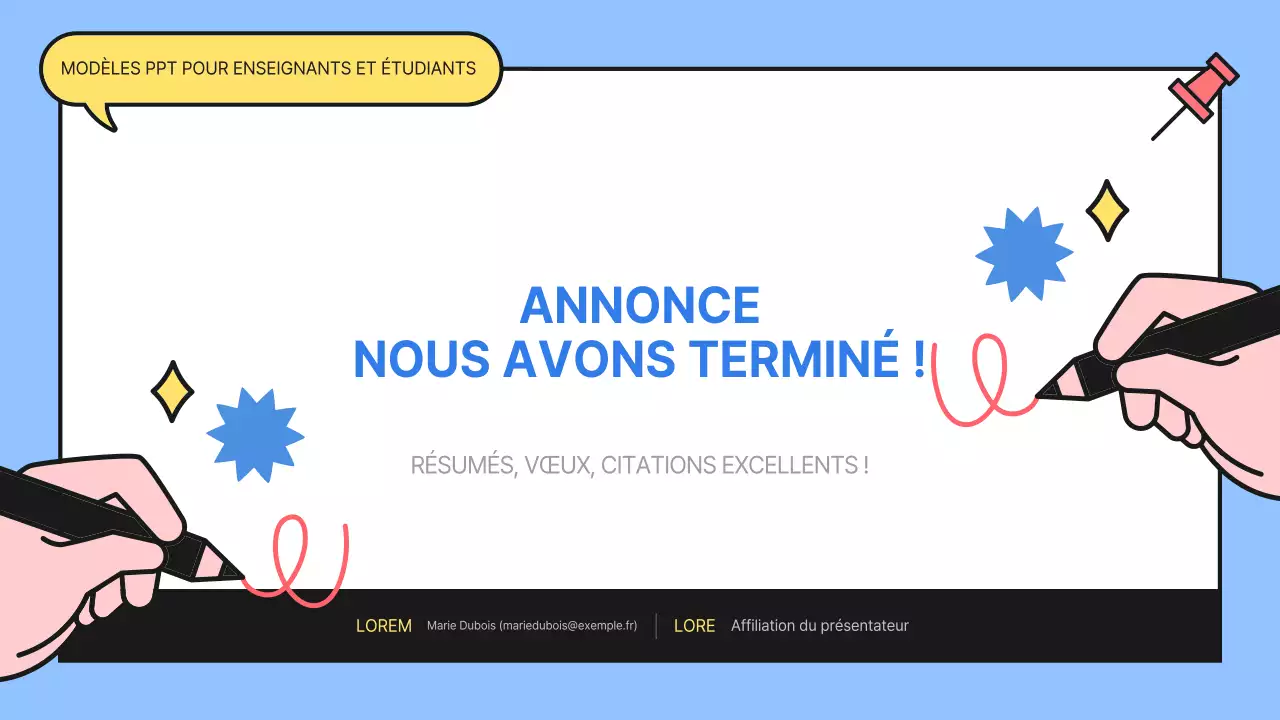 Présentation des éléments d'étude bleu et jaune