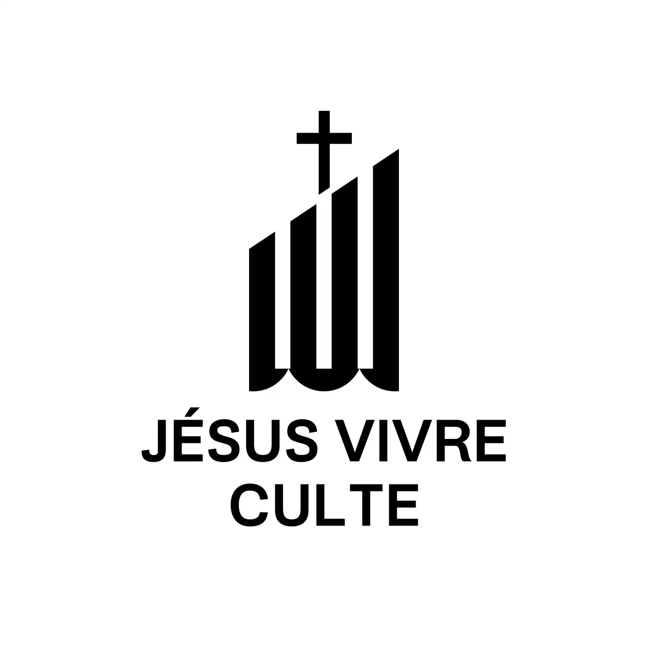 Logo typographique religieux avec illustration d'un bâtiment simple