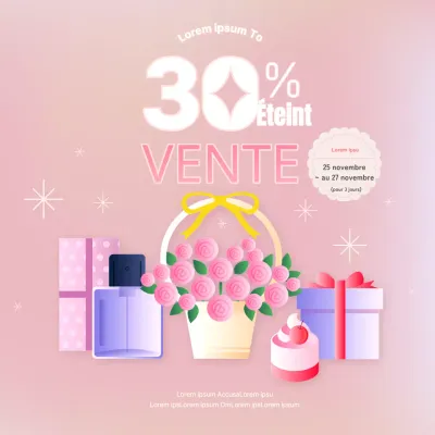 Publicité pour un événement de cadeaux en rose kitsch