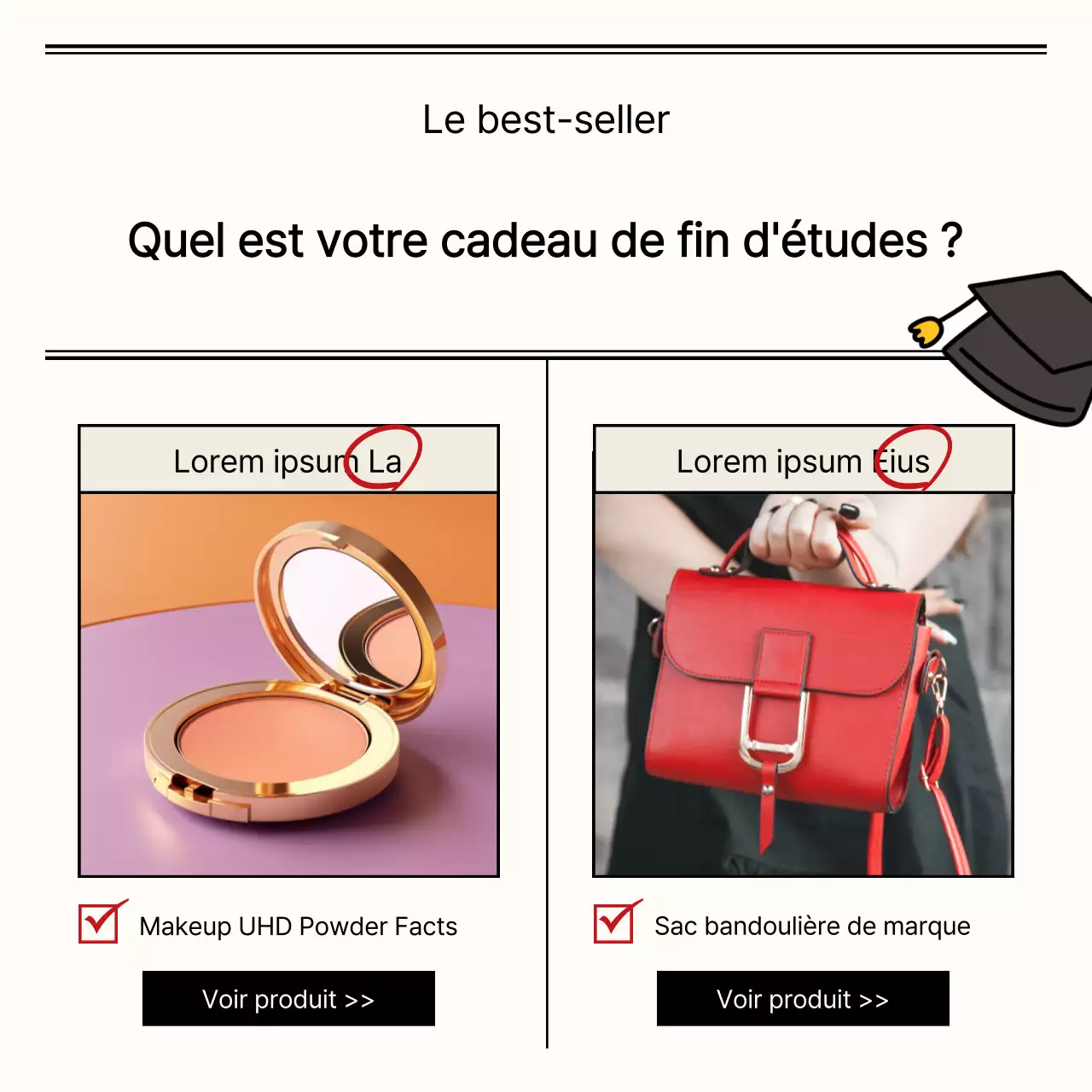Promouvoir des cadeaux de fin d'études simples en noir et ivoire