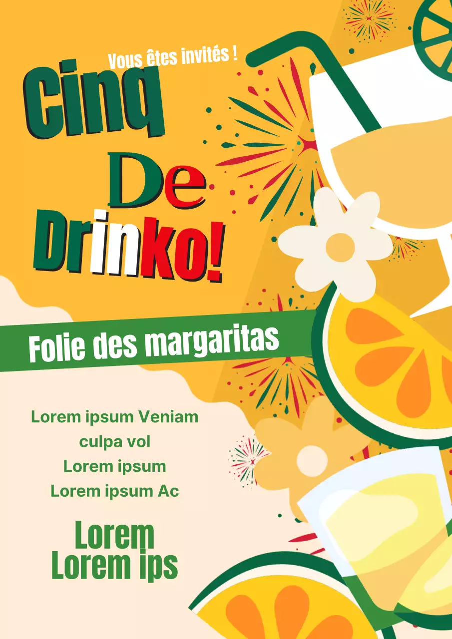 Publicité pour l'événement Cinco de Mayo (boissons) jaune et vert tendance