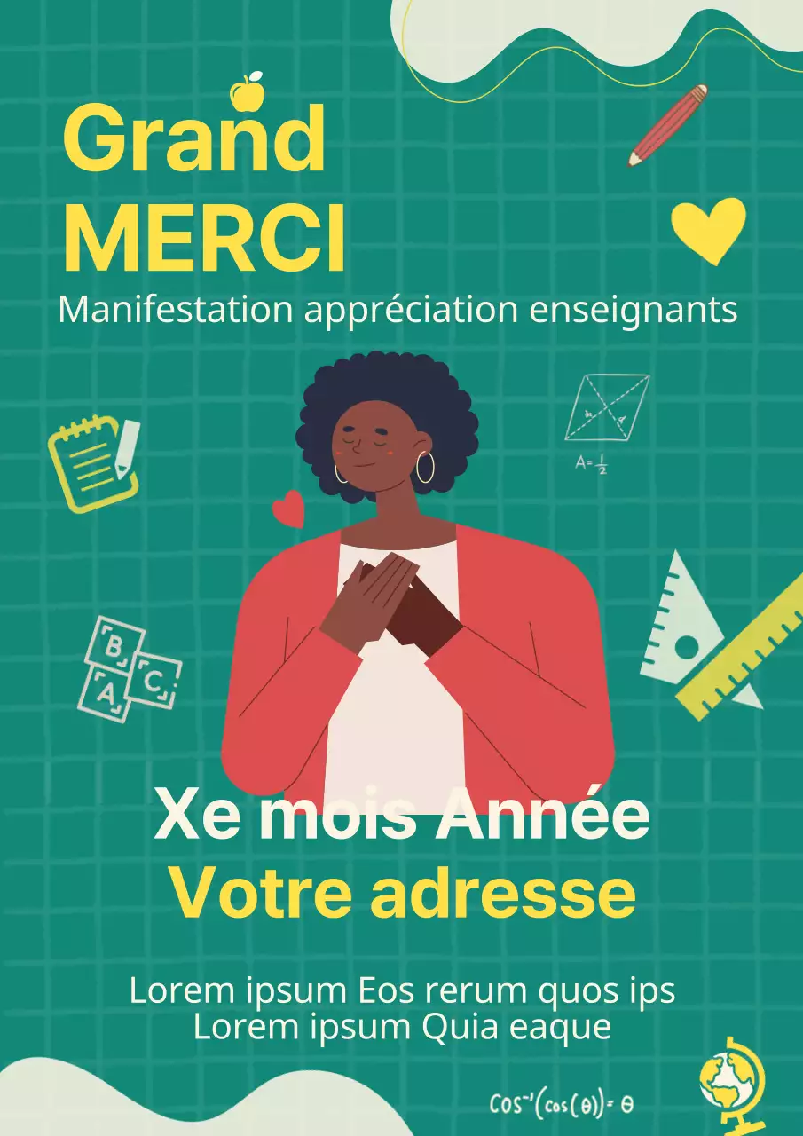 Publicité pour l'événement de la Journée des enseignants en vert et jaune tendance