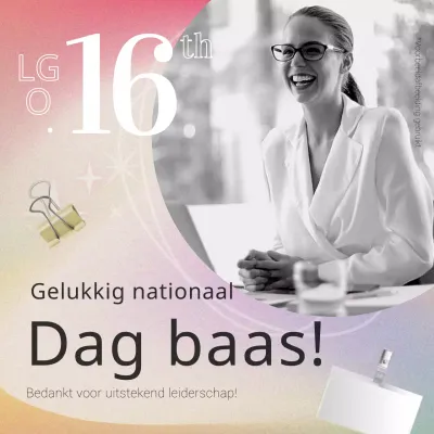 Roze en gele moderne reclame voor Nationale Dag van de Baas