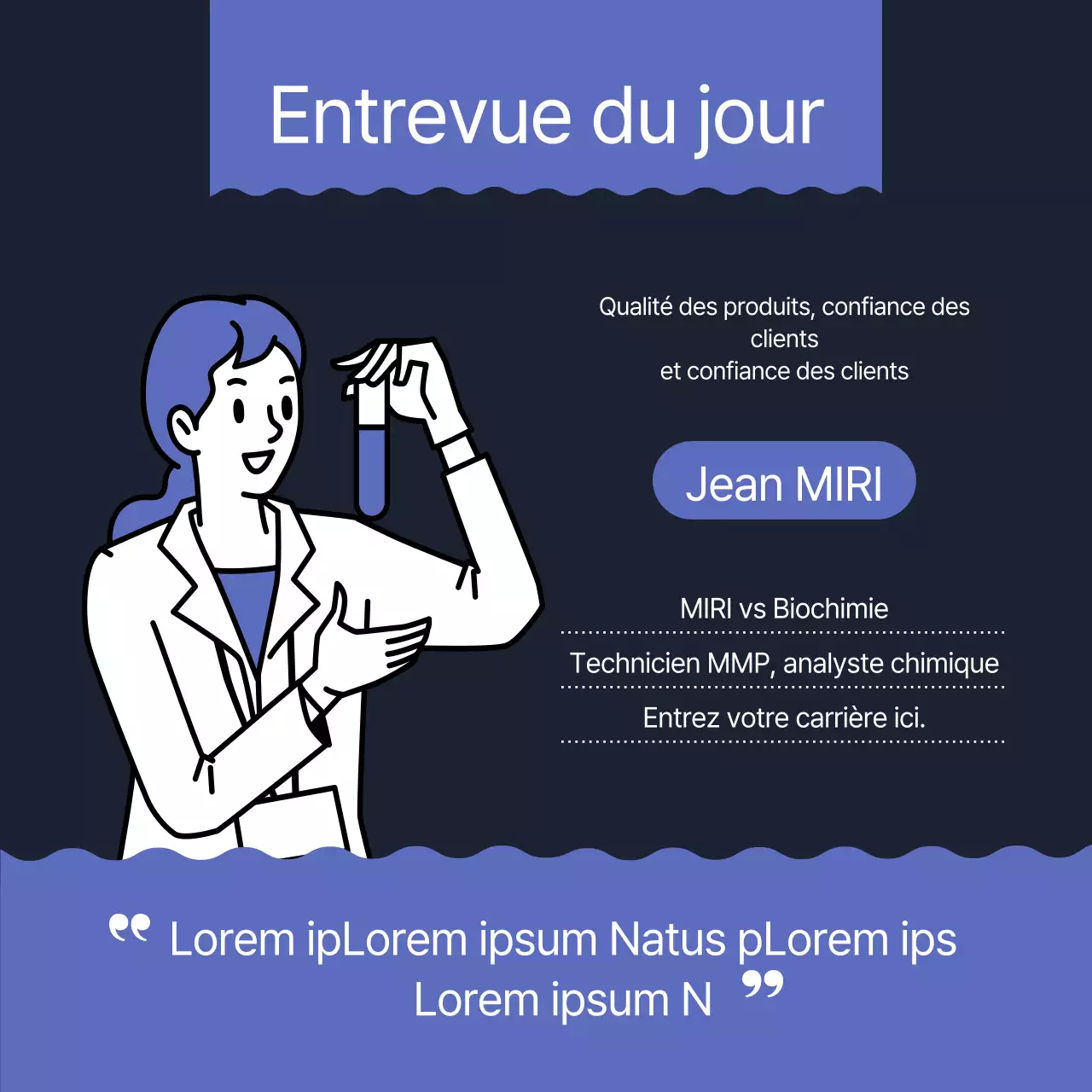 Une lettre de motivation simple, de couleur bleu marine, pour une demande d'emploi.