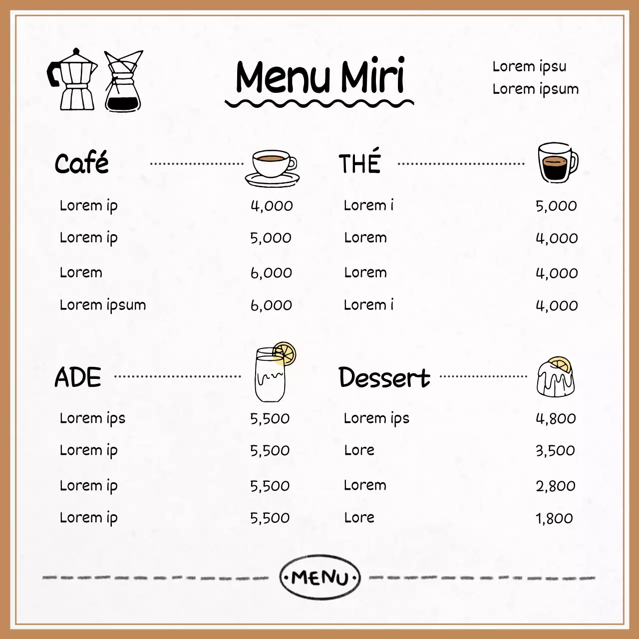 Annonces de cafés bruns et chaleureux