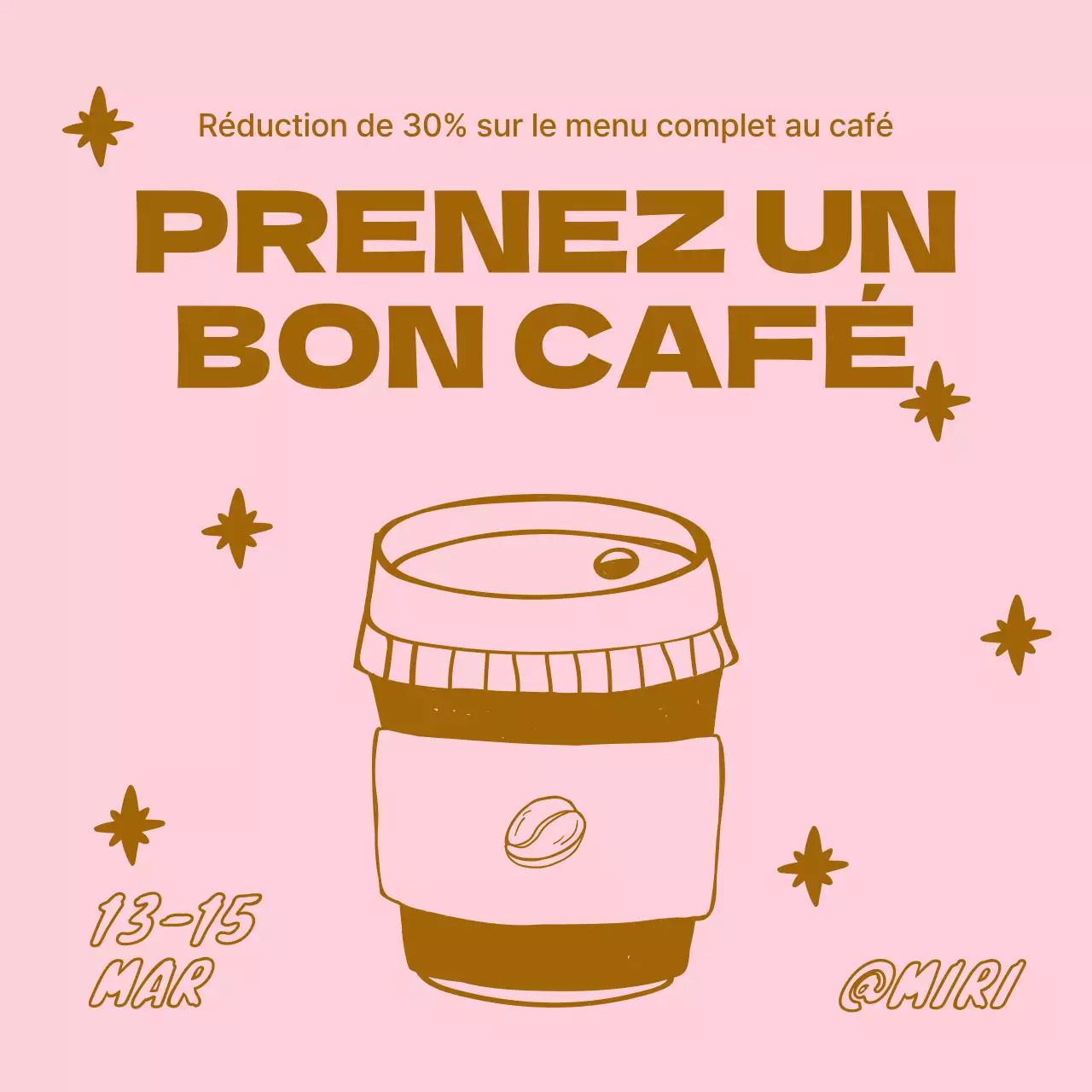 Une collection pop-art d'annonces de cafés en brun et rose Newsletter