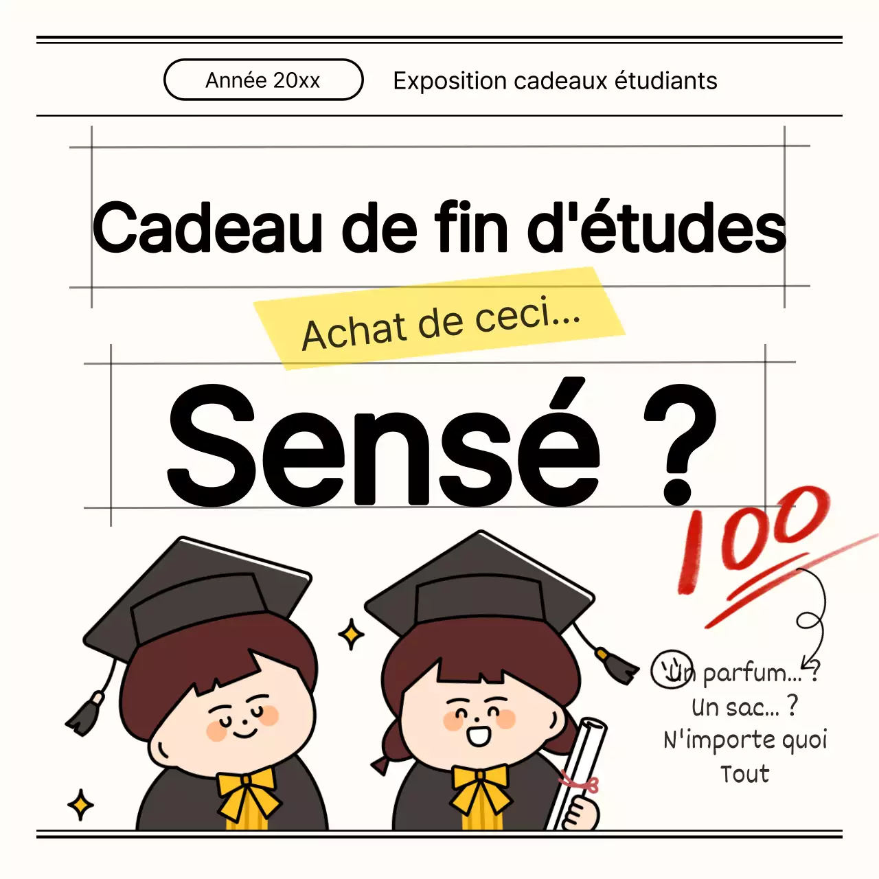 Promouvoir des cadeaux de fin d'études simples en noir et ivoire