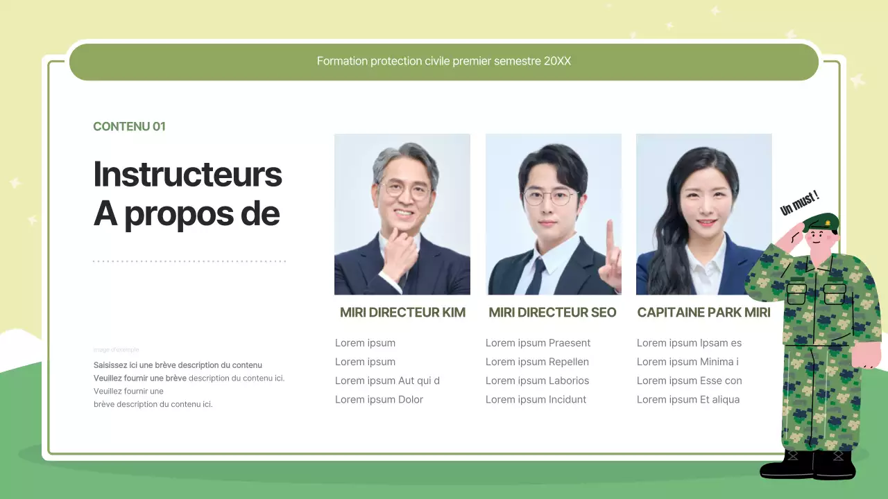 Formation à la protection civile moderne en vert et vert lime.