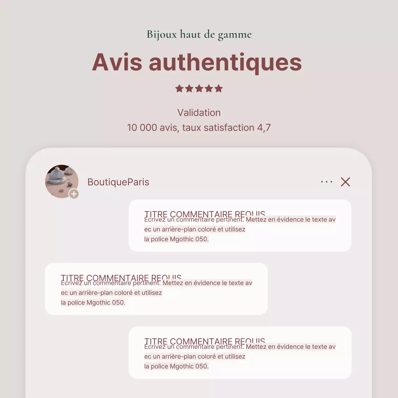 Une publicité vendant un lookbook d'accessoires de bijoux tendance en rose et marron.