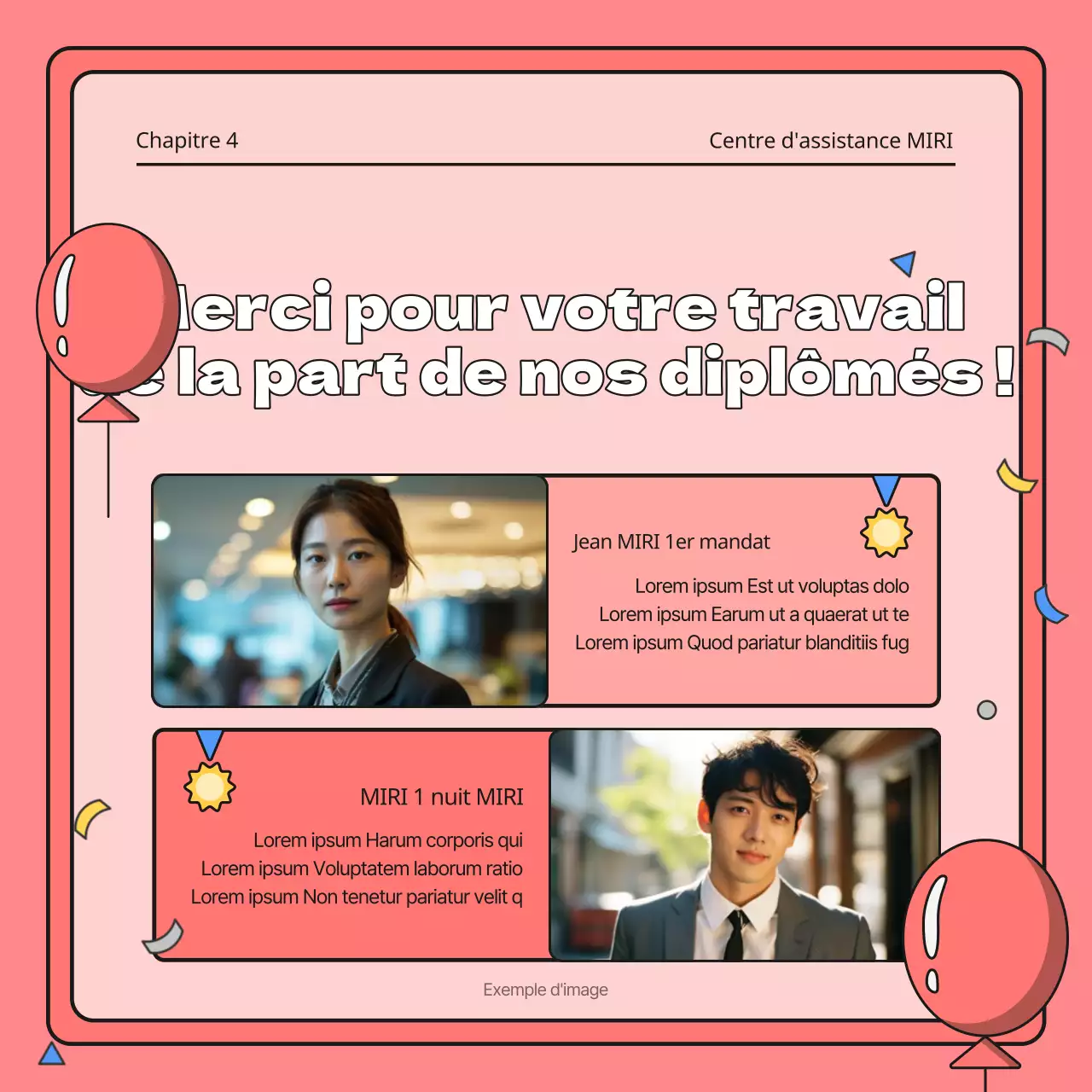 Célébration de l'achèvement du programme en rouge et bleu