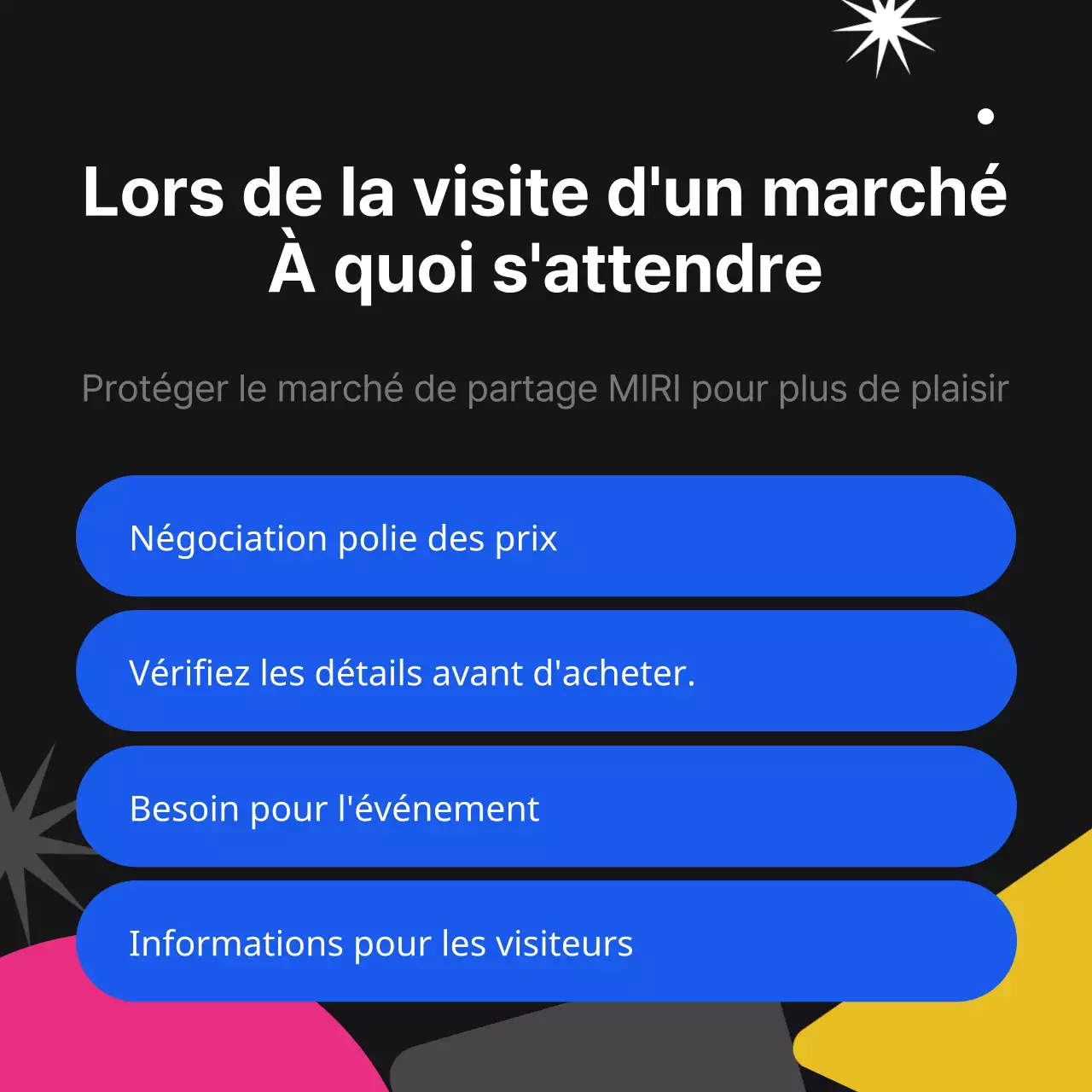 Annonce d'un marché de partage noir et fluorescent