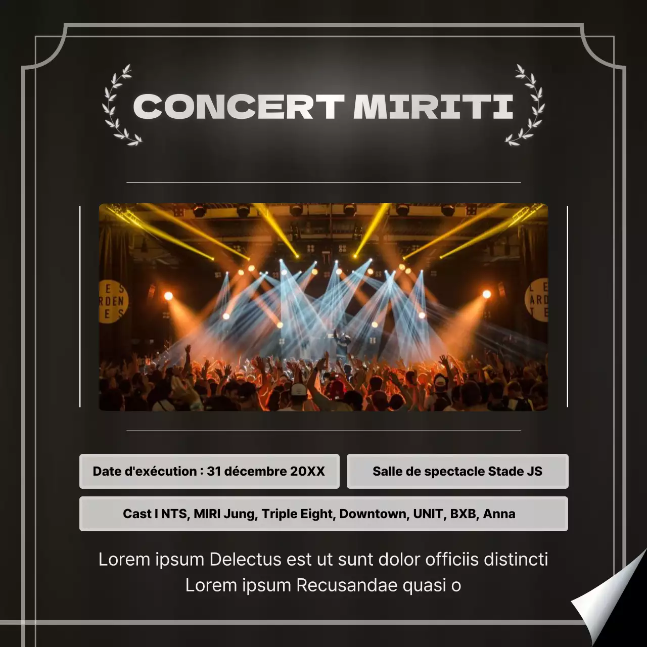 Annonce de clôture de contenu moderne en noir et argent