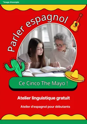 Publicité pour la leçon d'espagnol Kitsch rouge et jaune