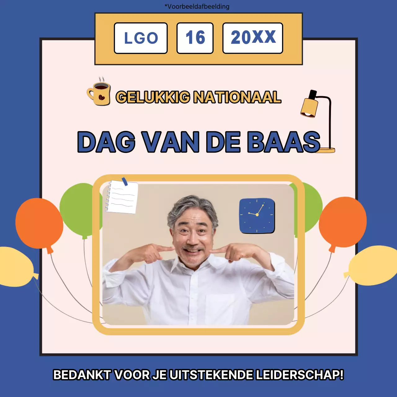 Blauw met gele eenvoudige Happy Boss Day-mededeling