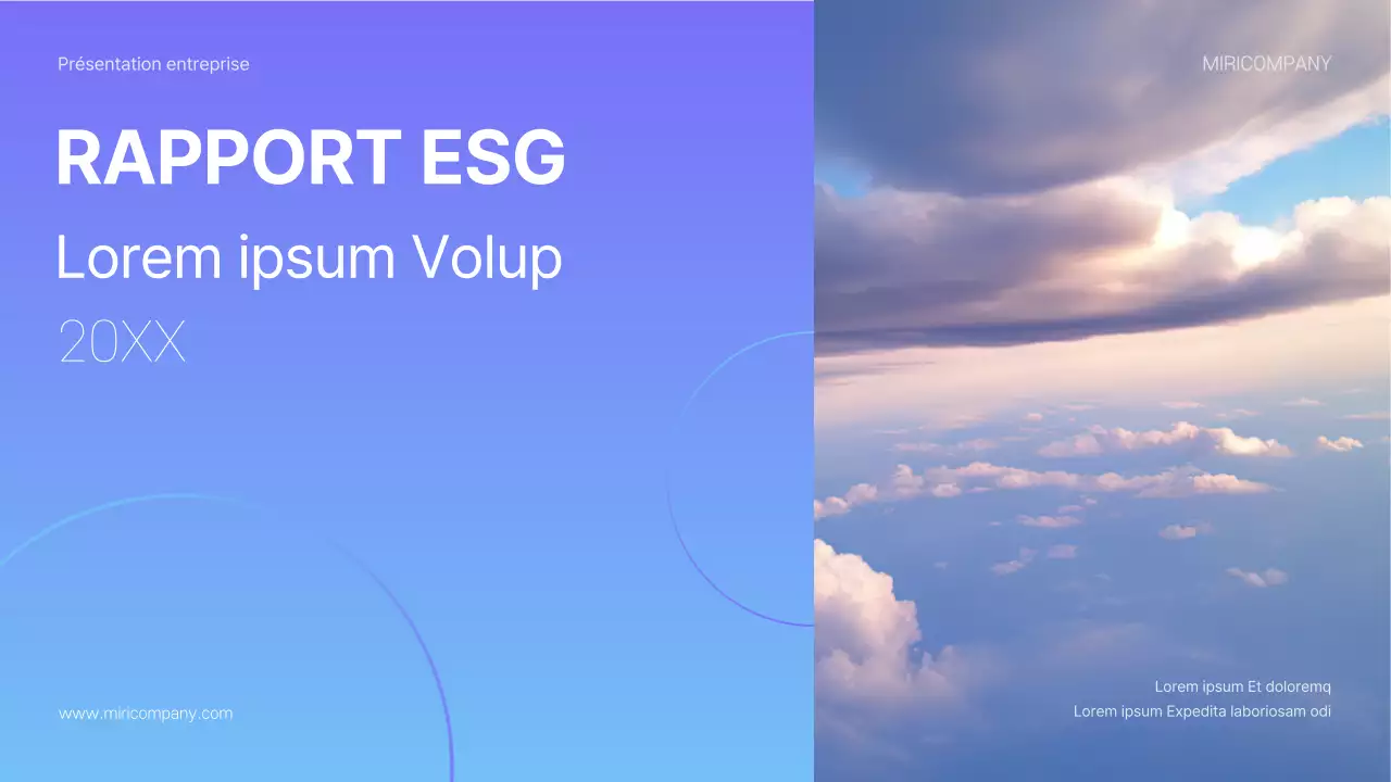 Un rapport de durabilité ESG moderne en violet et bleu clair