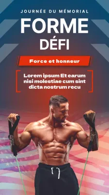 Publicité sur le défi de remise en forme rouge et bleu pour le Memorial Day