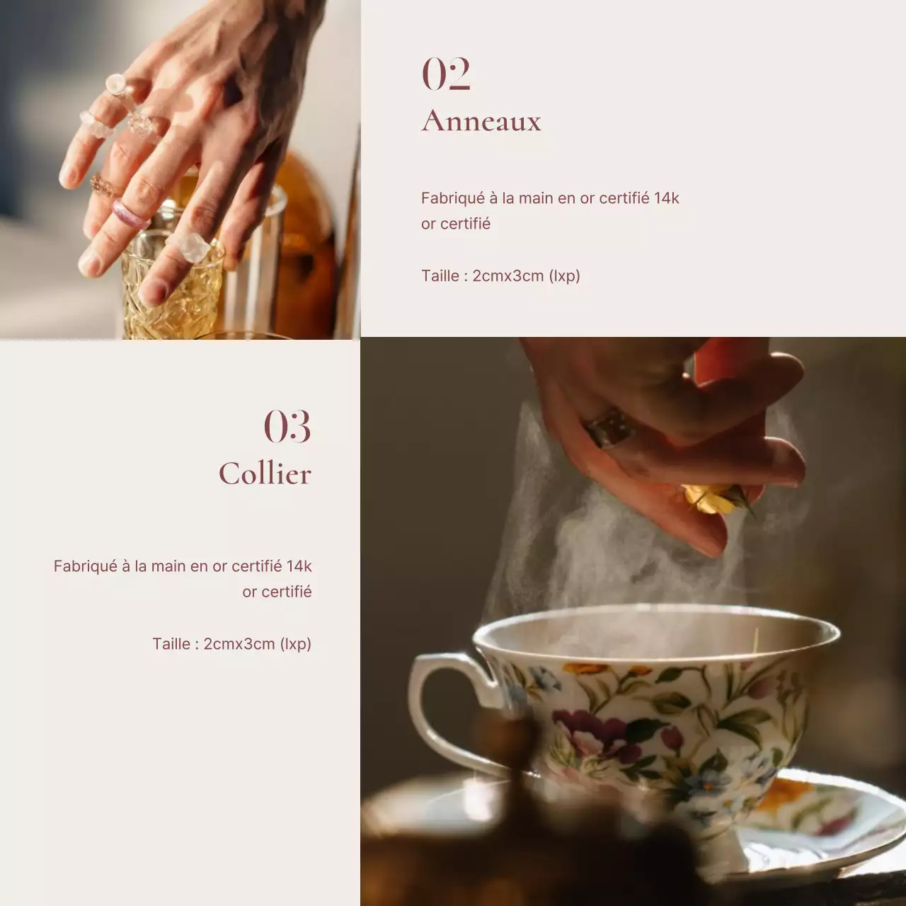 Une publicité vendant un lookbook d'accessoires de bijoux tendance en rose et marron.