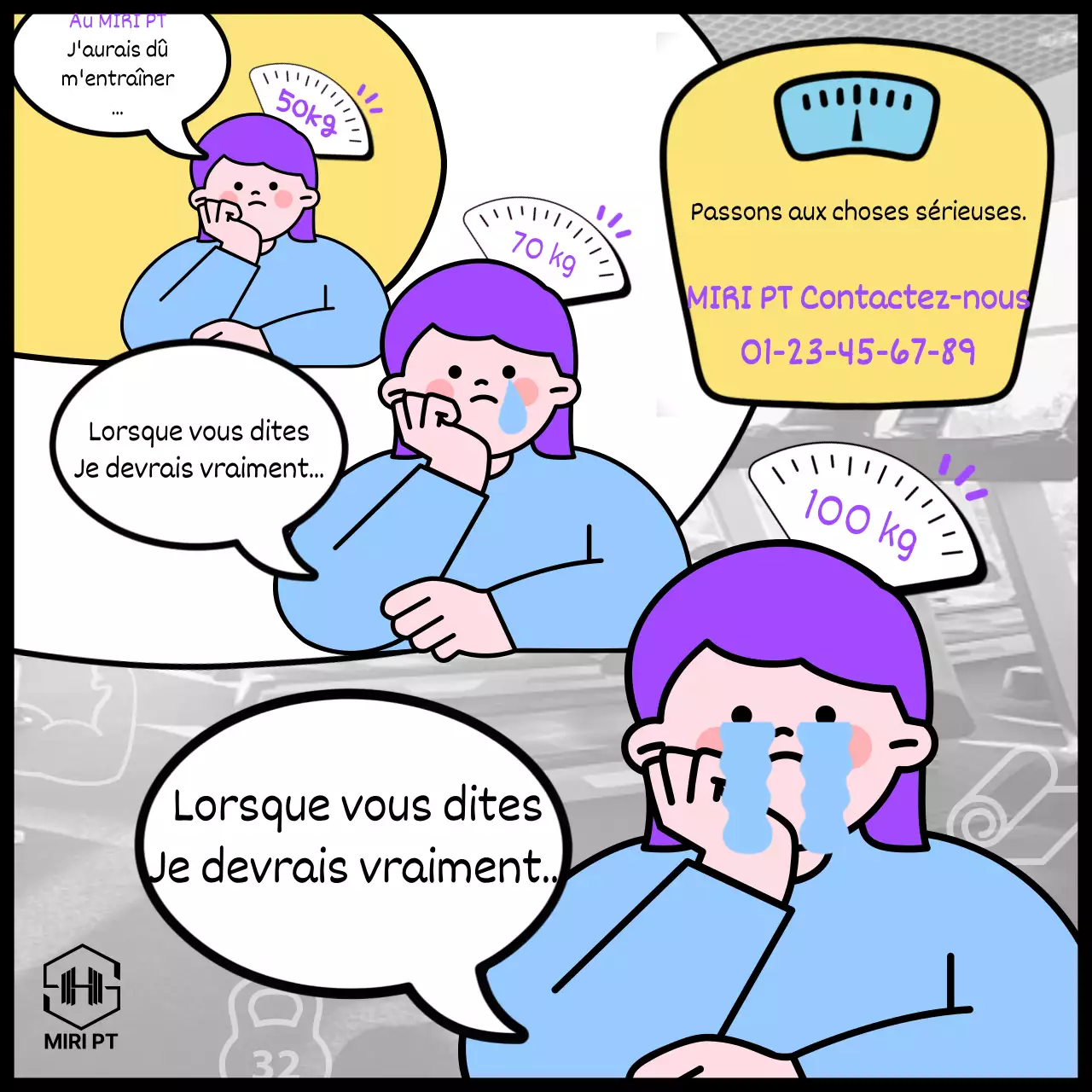 Promouvoir les consultations de PT en style gag jaune et violet