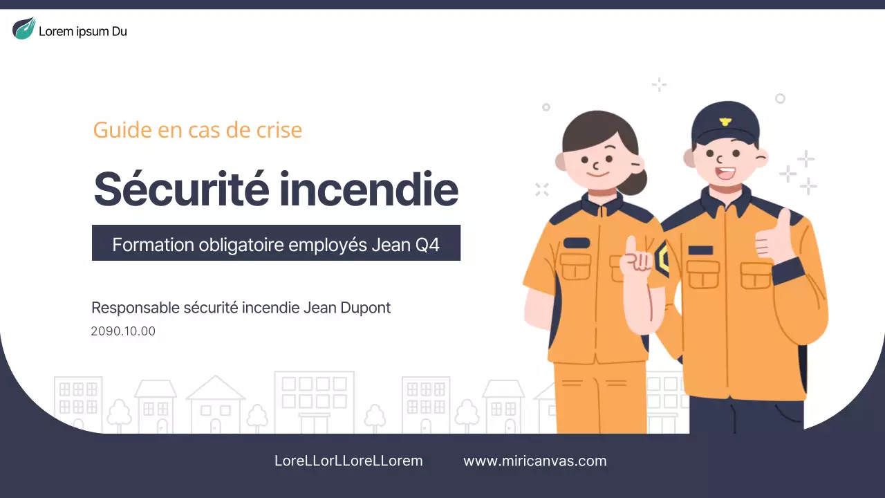 Matériel de formation simple sur la sécurité incendie en bleu marine et orange