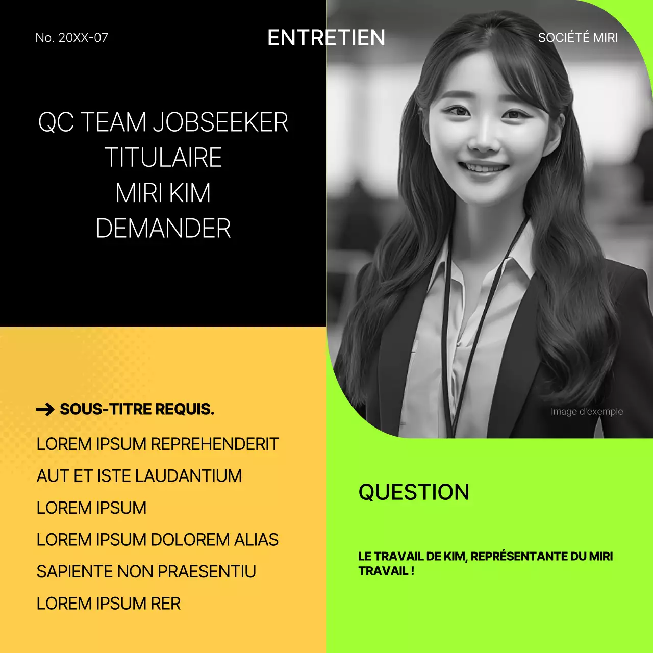 Poste d'entretien d'embauche géométrique jaune et fluorescent