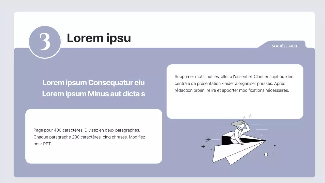 Texte simple en mauve et gris, avec beaucoup d'espace pour écrire