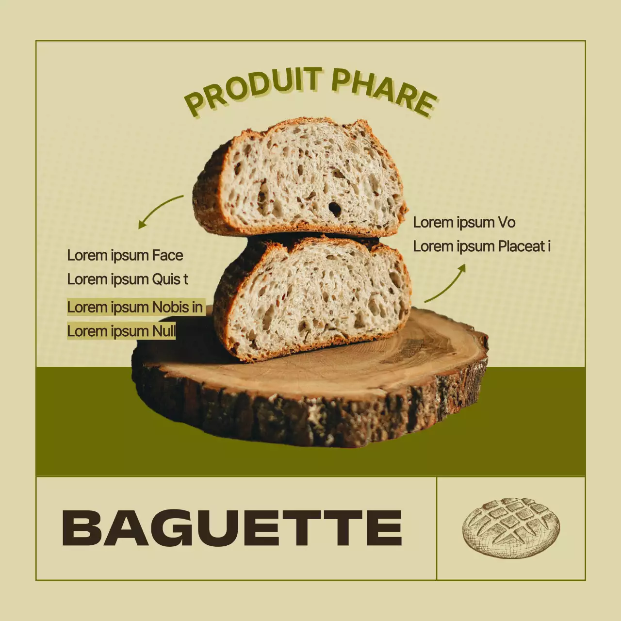 Un poste de marque de boulangerie minimaliste en jaune et kaki