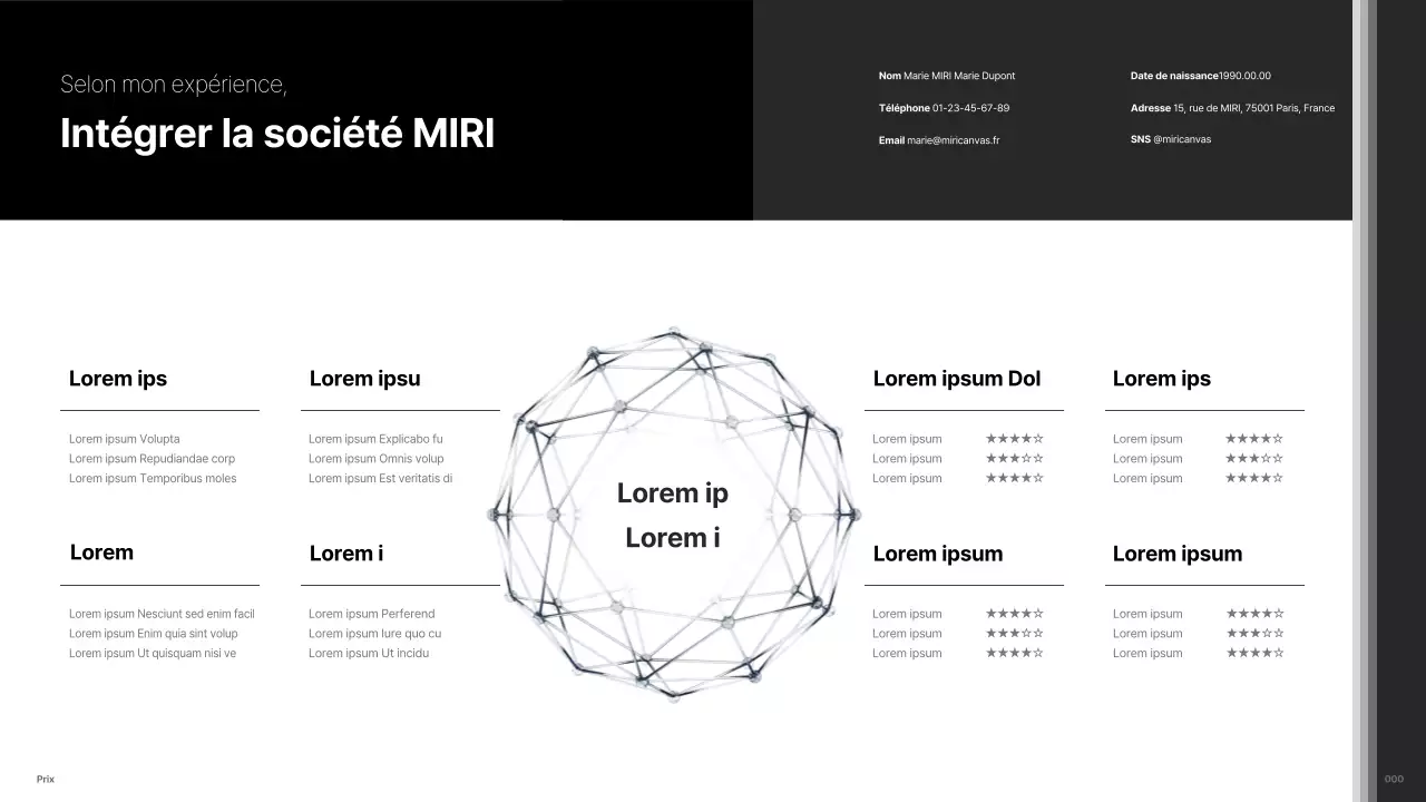 Portefeuille minimaliste en noir et blanc d'un spécialiste du marketing de carrière