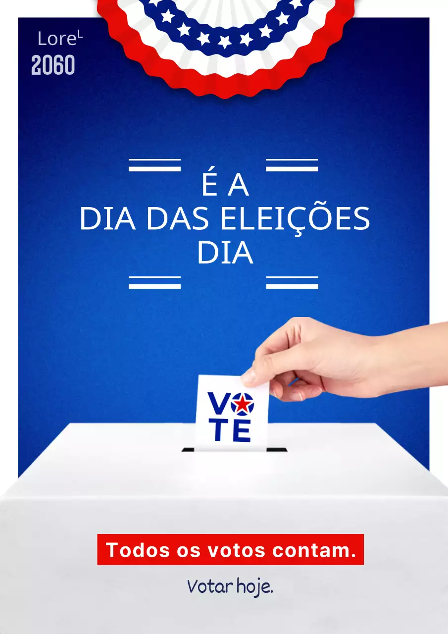 Anúncio simples em azul e branco para o dia das eleições