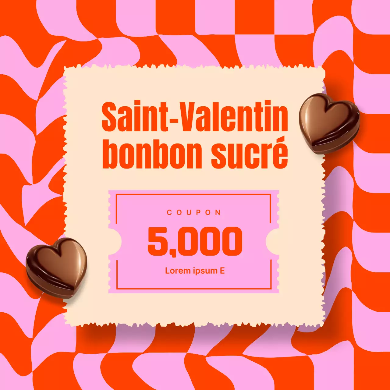 Publicité pop art pour les soldes de la Saint-Valentin en orange et rose