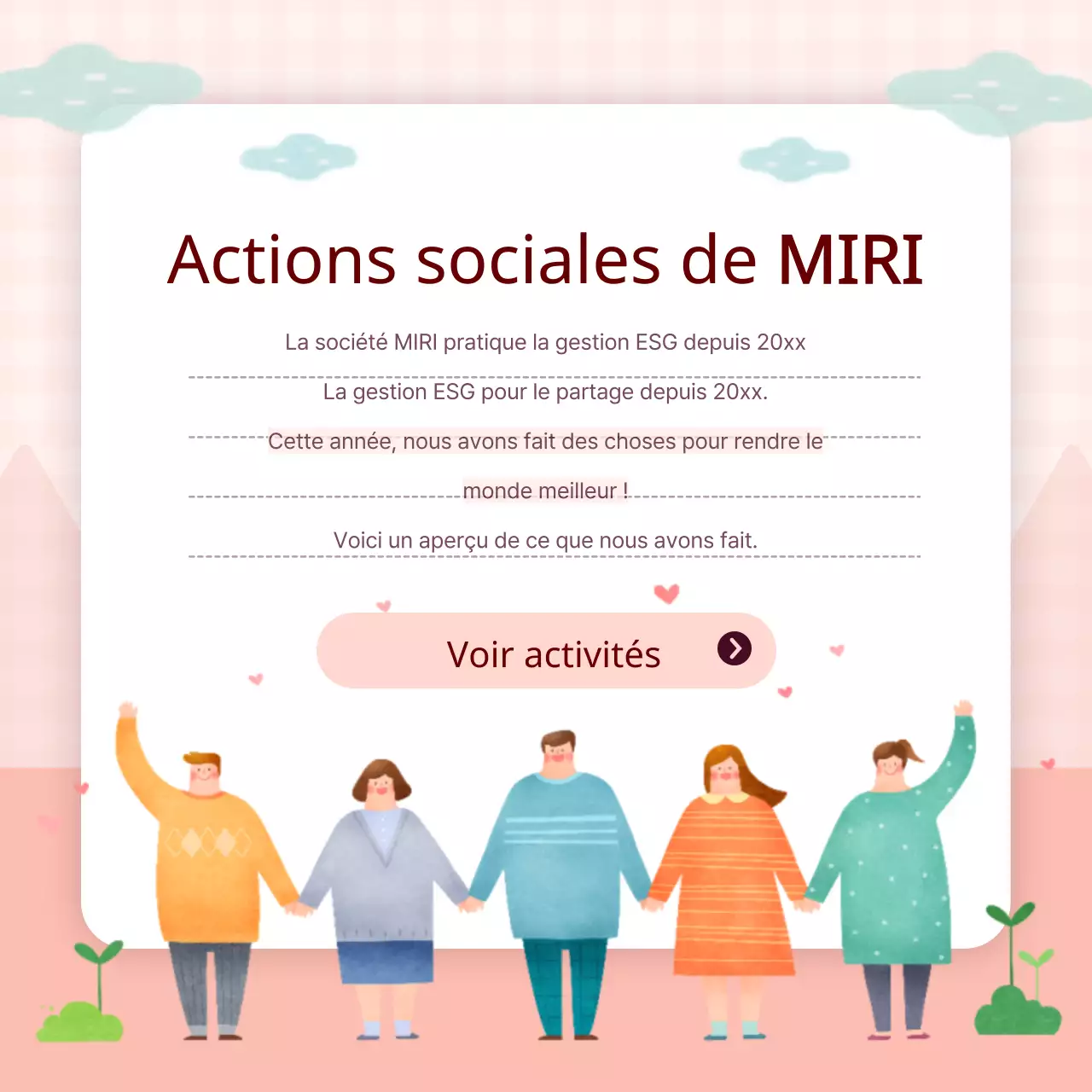 Rapport de gestion ESG de l'entreprise en rose et bleu clair