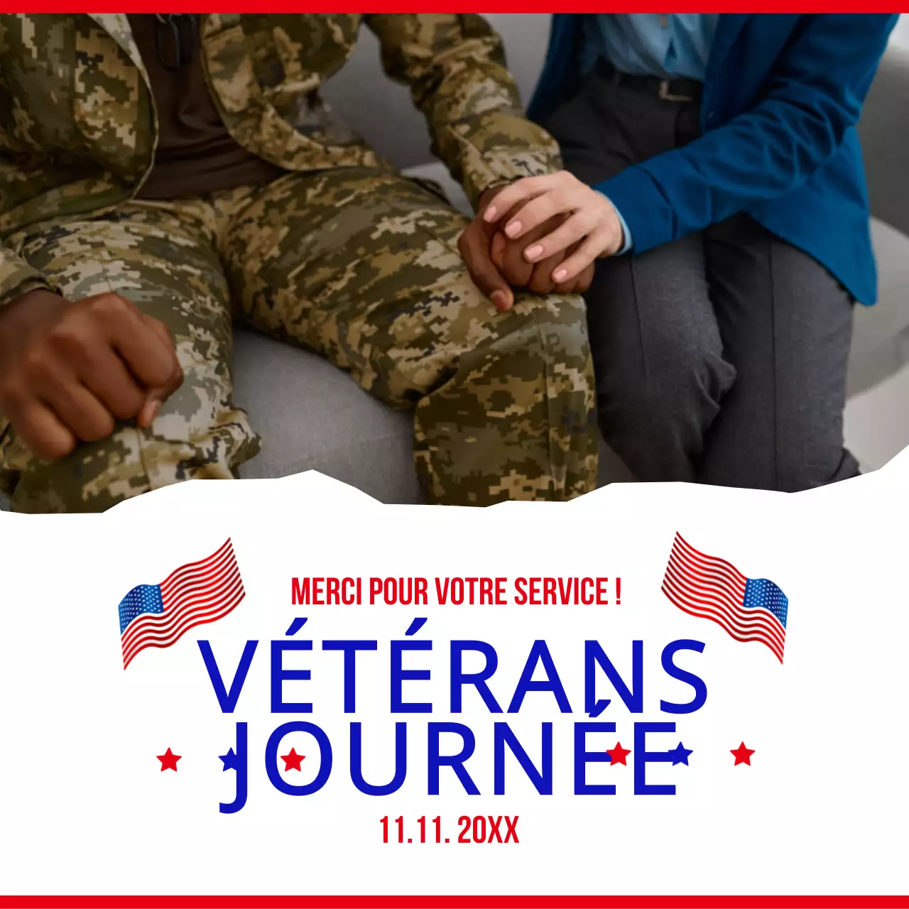Publicité de base pour la Journée des anciens combattants, en blanc et bleu