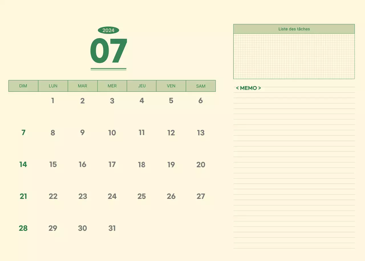 Calendrier mural SAT D-day notepad concept en vert et jaune clair
