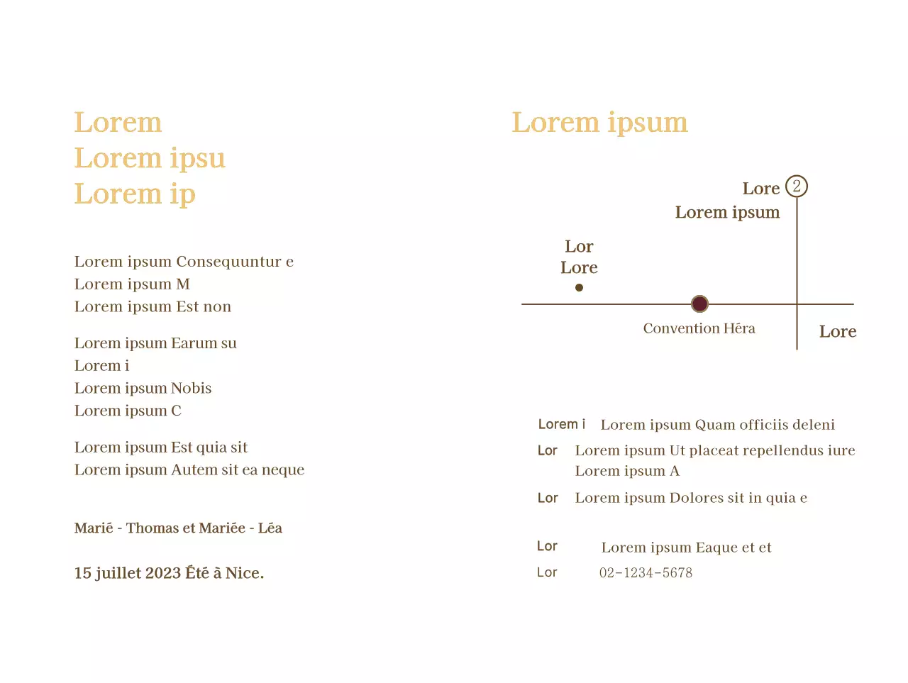 Invitation à un mariage avec de grandes lettres dorées et une date sur un fond de couleur vin.