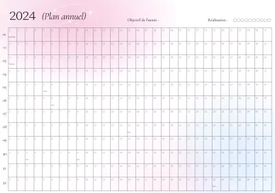 Calendrier annuel avec dégradé rose