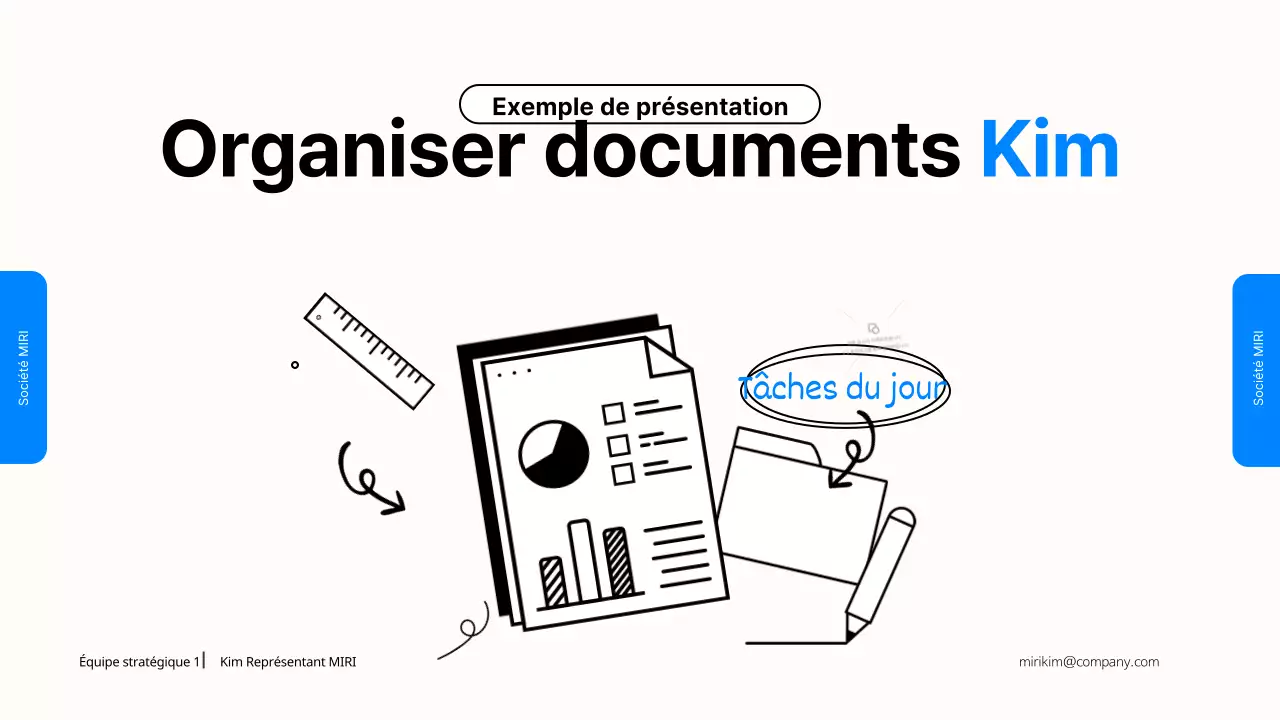 Présentation simple de travail de bureau en bleu et noir