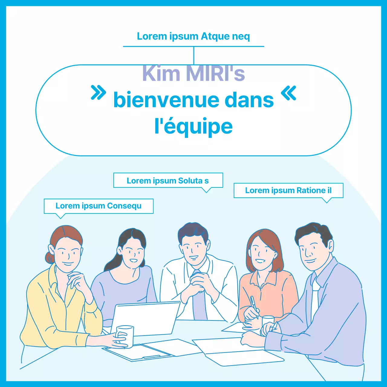 Annonce simple de bienvenue dans l'équipe avec des graphiques mauves et bleus clairs