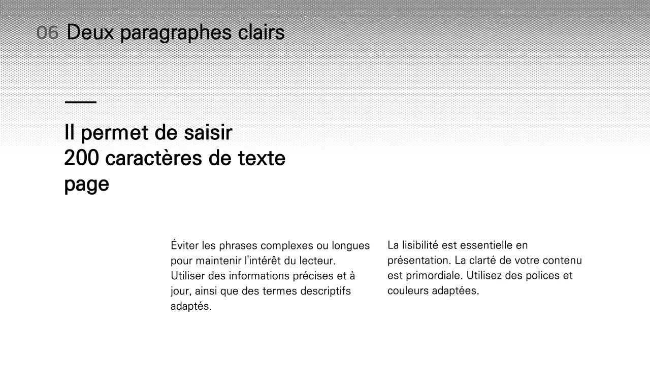 Présentation simple des variations de la mise en page en noir et blanc