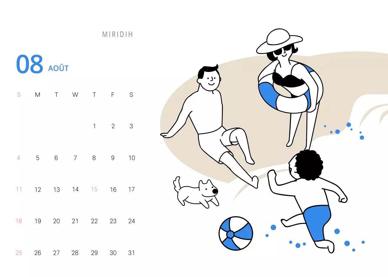 Calendrier de bureau illustré vert sur le thème de la famille