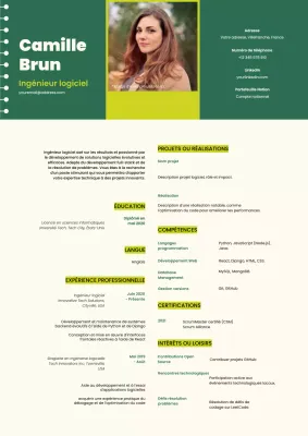 C.V. d'ingénieur logiciel tendance vert et beige