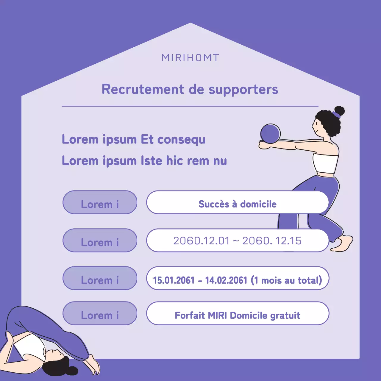 Promouvoir une séance d'entraînement à domicile mauve et moderne pour recruter des supporters
