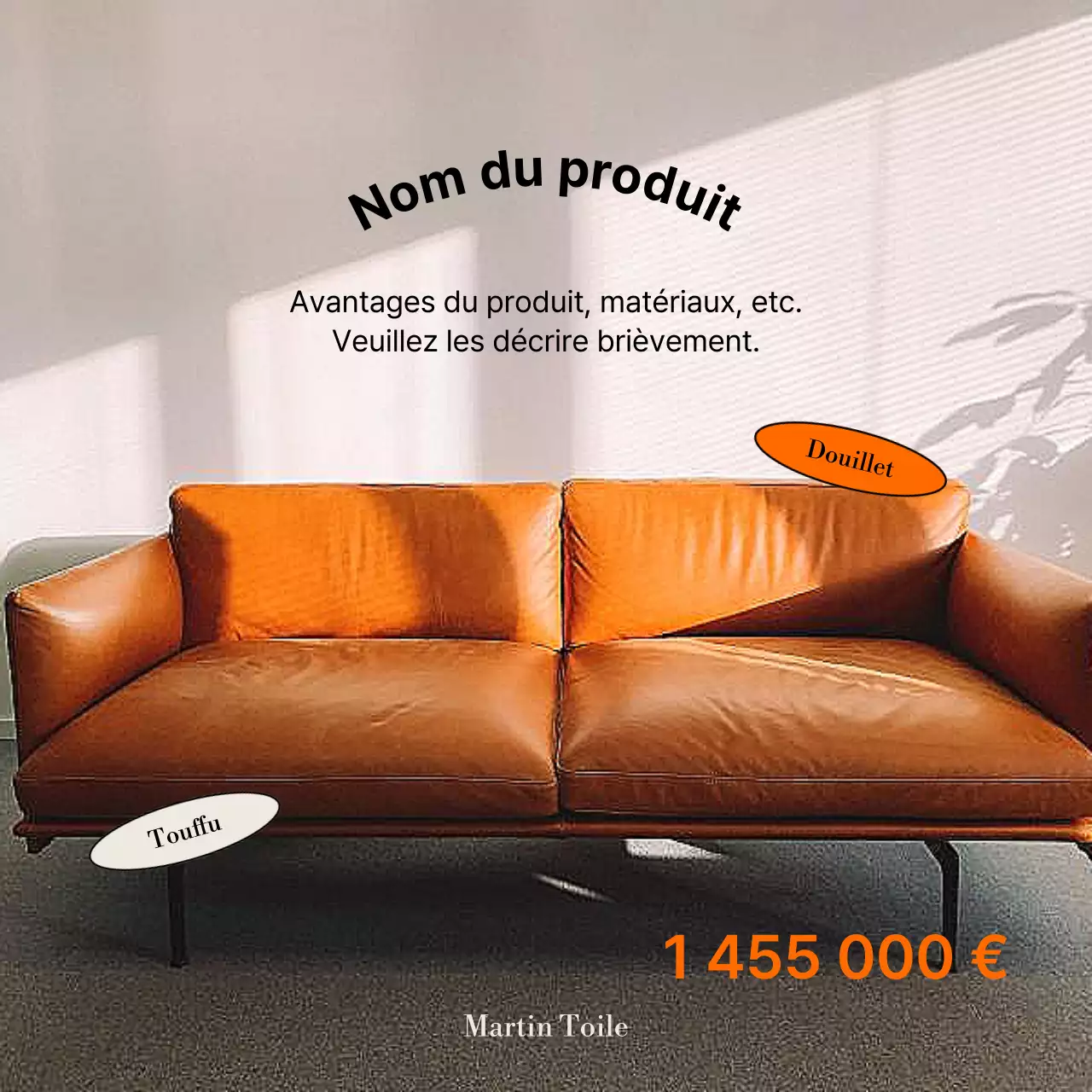 Publicité minimaliste pour un magasin de meubles en orange et noir