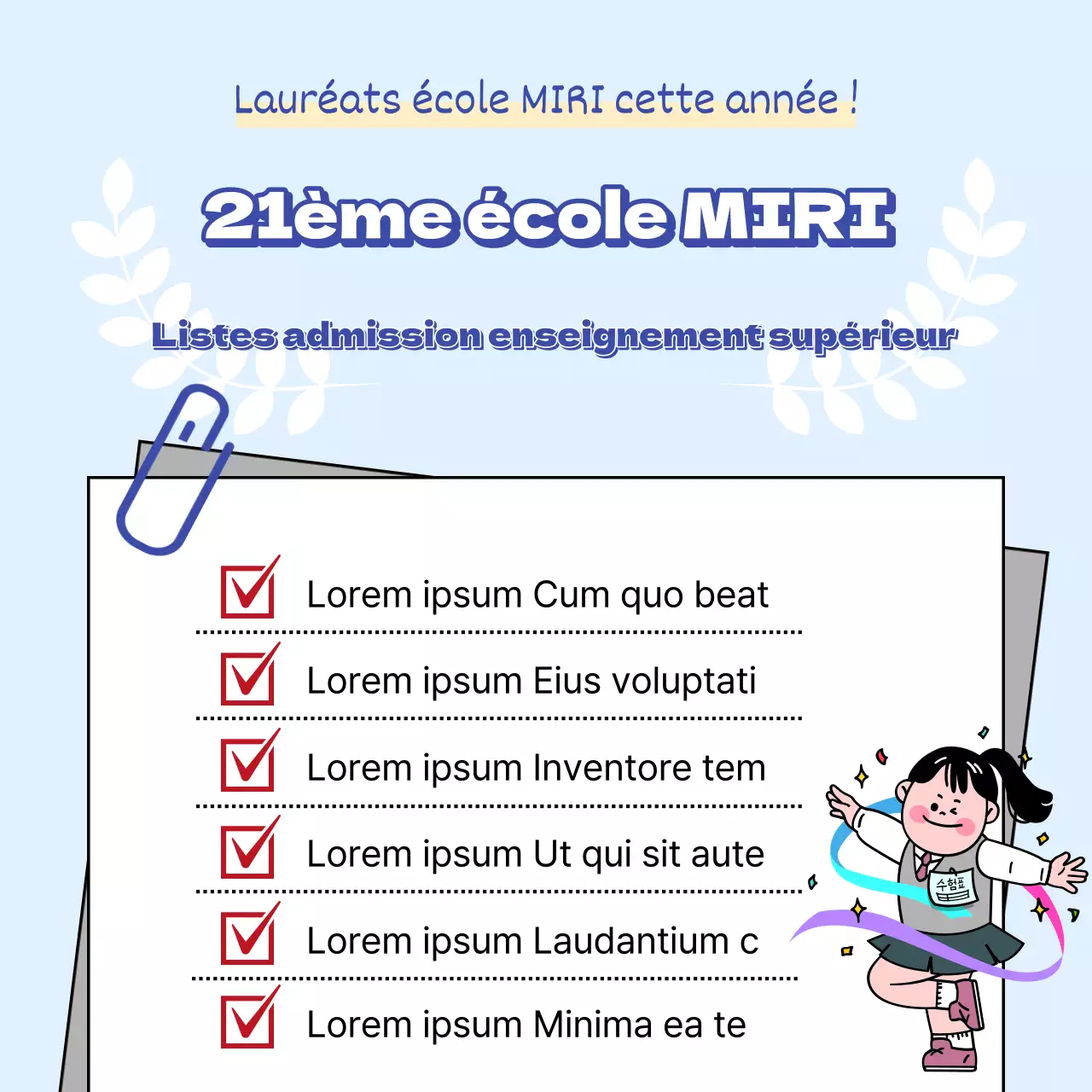 Une simple lettre bleue d'acceptation d'un établissement d'enseignement supérieur