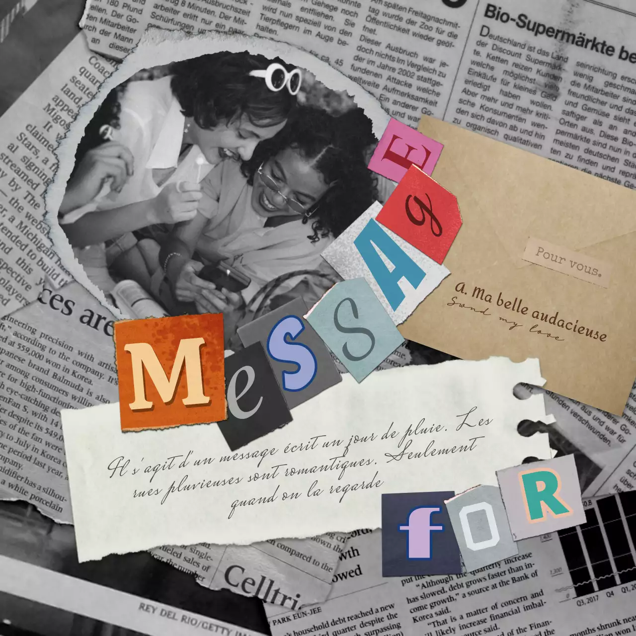 Papeterie collage kitsch en beige et gris