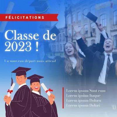Annonce classique de la saison des diplômes en bleu et rouge