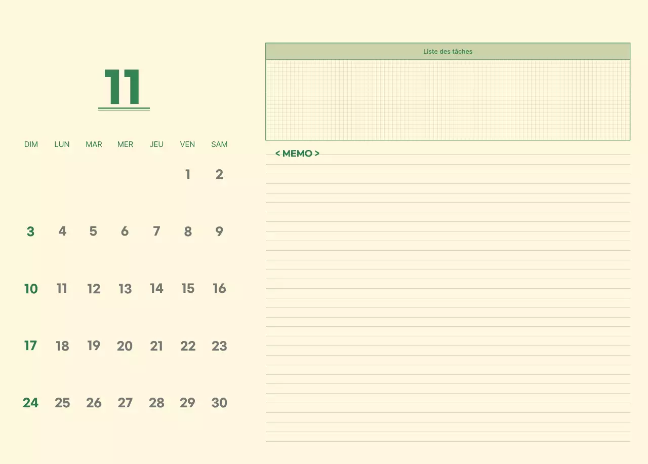 Calendrier mural SAT D-day notepad concept en vert et jaune clair