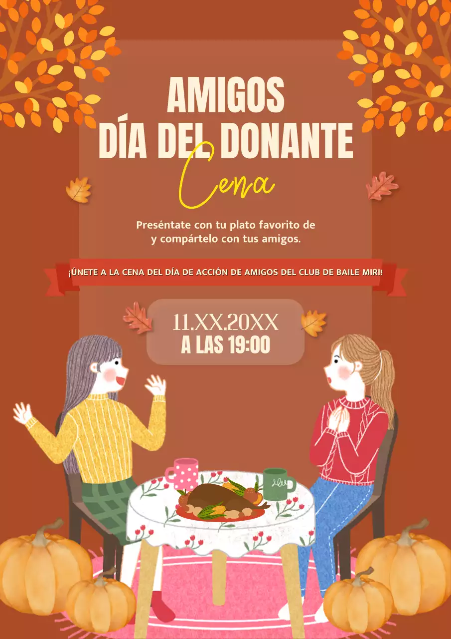 Invitación de moda naranja y marrón para el Día de Acción de Amigos