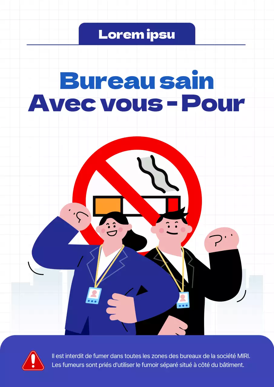 Annonces de base sur l'interdiction de fumer sur le lieu de travail en bleu marine et en rouge