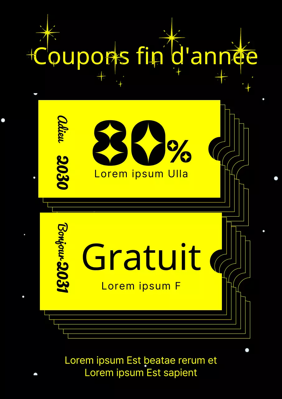 Annonce géométrique de coupons de réduction pour les fêtes de fin d'année en jaune et noir